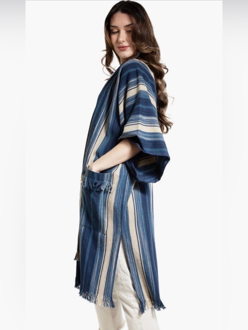 SAACHI Striped Fringe Trim Duster_NWOT - Picture 3 of 5